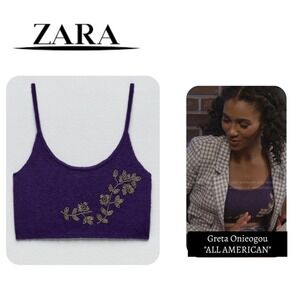 M8 ZARA Women's‎ BEADED Knit TOP Crop MEDIUM Purple Wool Tank Pull-On